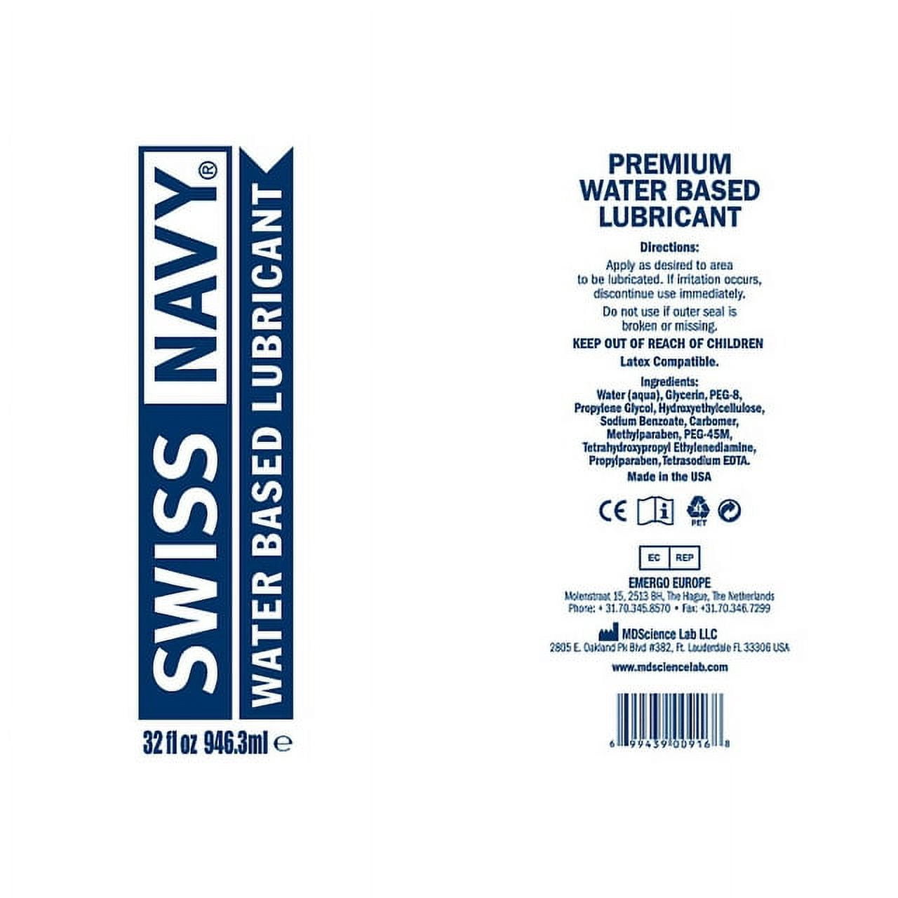 Swiss Navy Water-Based Lubricant (H2O) 32oz Pump